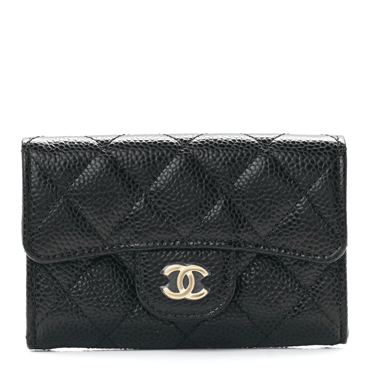 Caviar Quilted Flap Card Holder Wallet Black