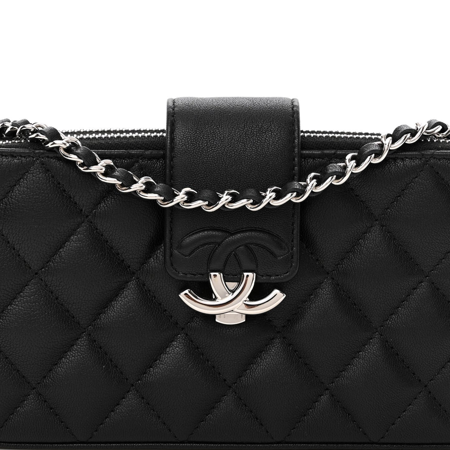 Lambskin Quilted CC Box Clutch With Chain Black