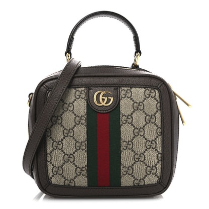 Gucci GG Supreme Monogram Textured Dollar Calfskin Mini Ophidia Top Handle Square Shoulder Bag Beige Ebony New Acero 1 of 12