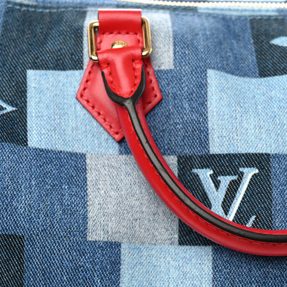 Louis Vuitton Denim Damier Monogram Patchwork Speedy Bandouliere 30 Blue Rouge 12 of 12
