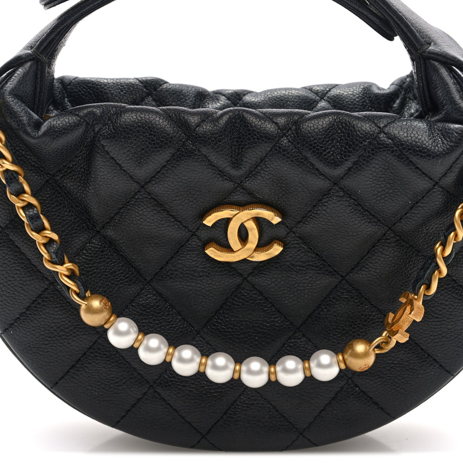 Chanel Grained Calfskin Quilted Pearl Pouch Hobo Black 7 of 9