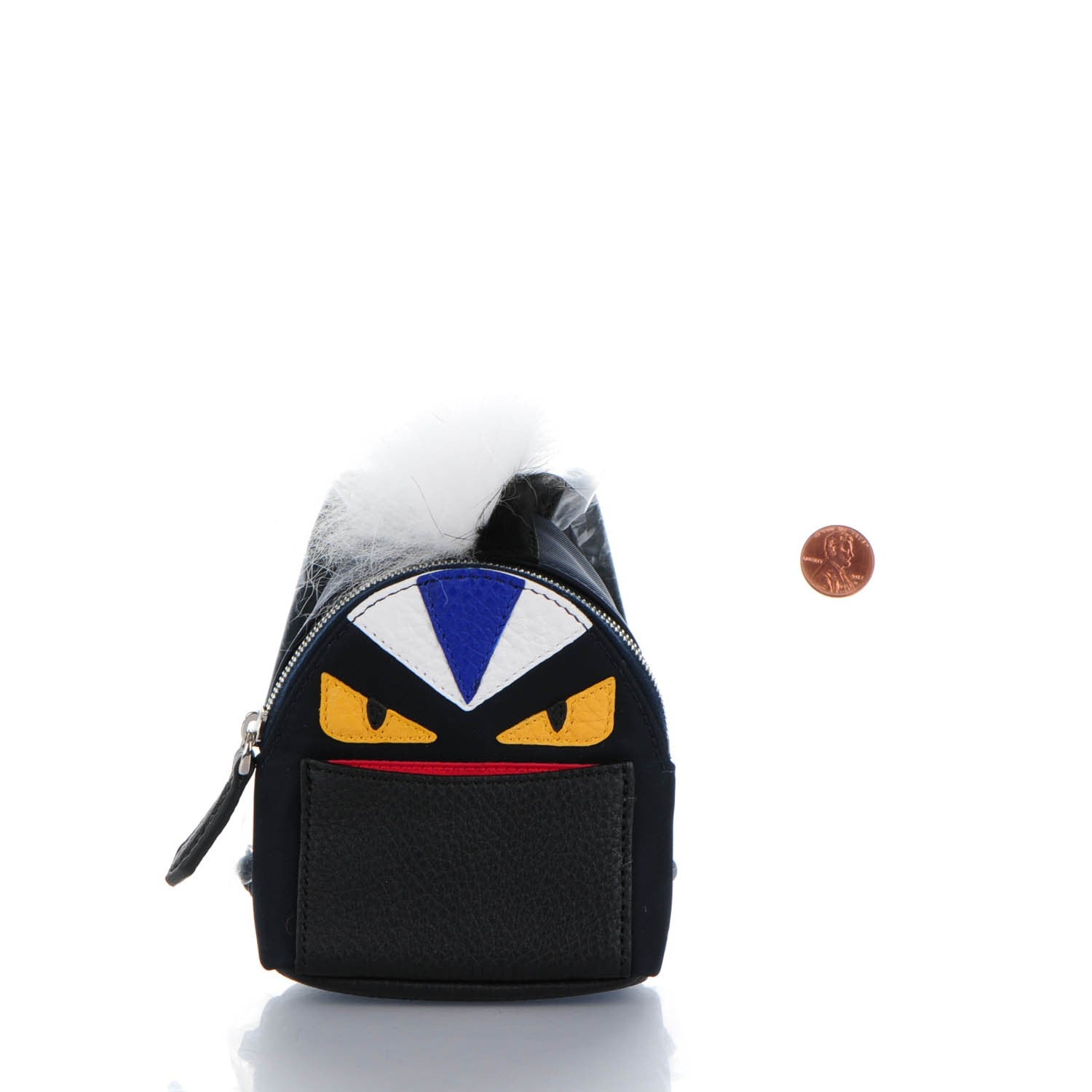 Fendi Nylon Cuoio Romano Nutria Fox Fur Monster Eyes Mini Backpack Charm Blue Black Multicolor 2 of 9