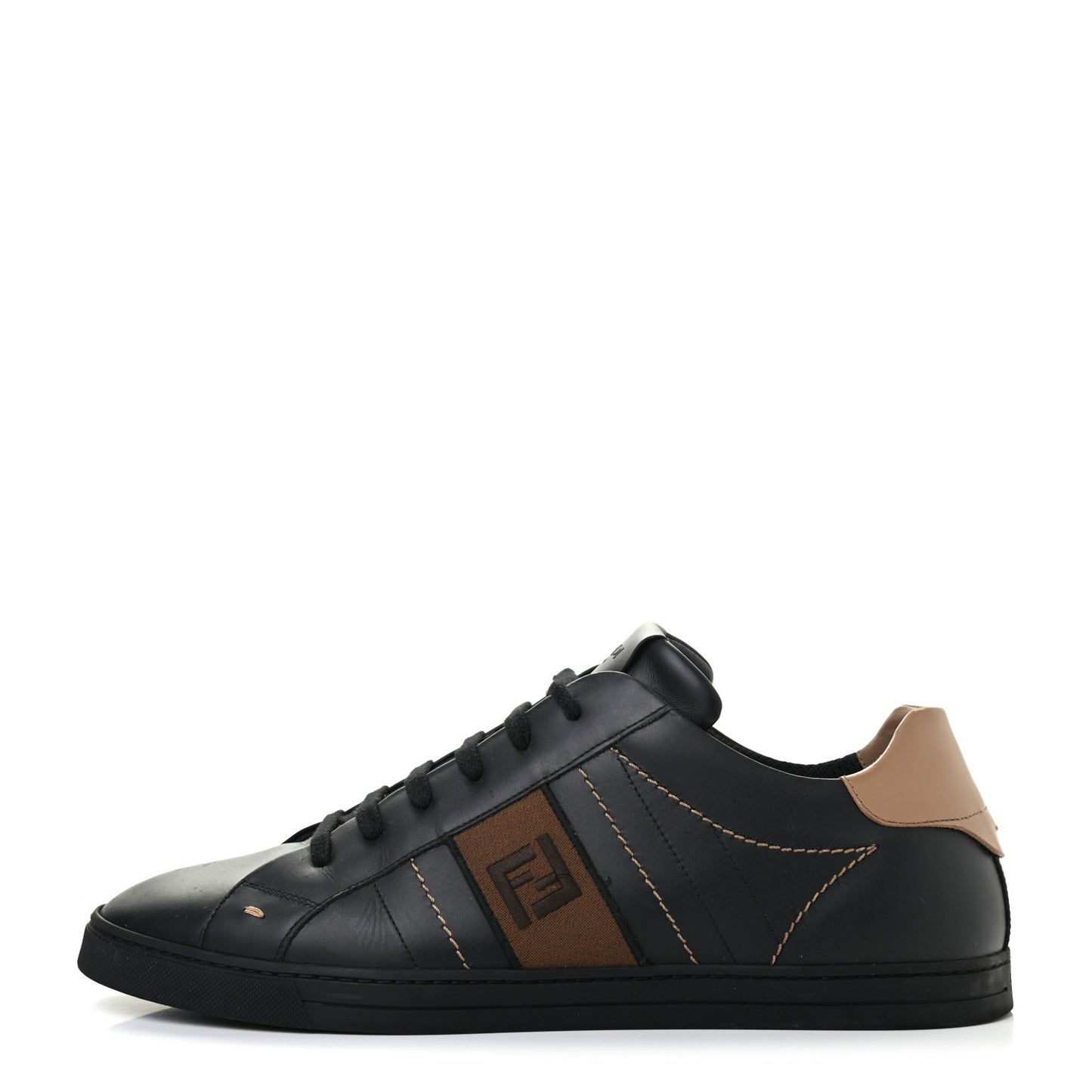 Calfskin FF Mens Low Top Sneakers 12 Black Brown