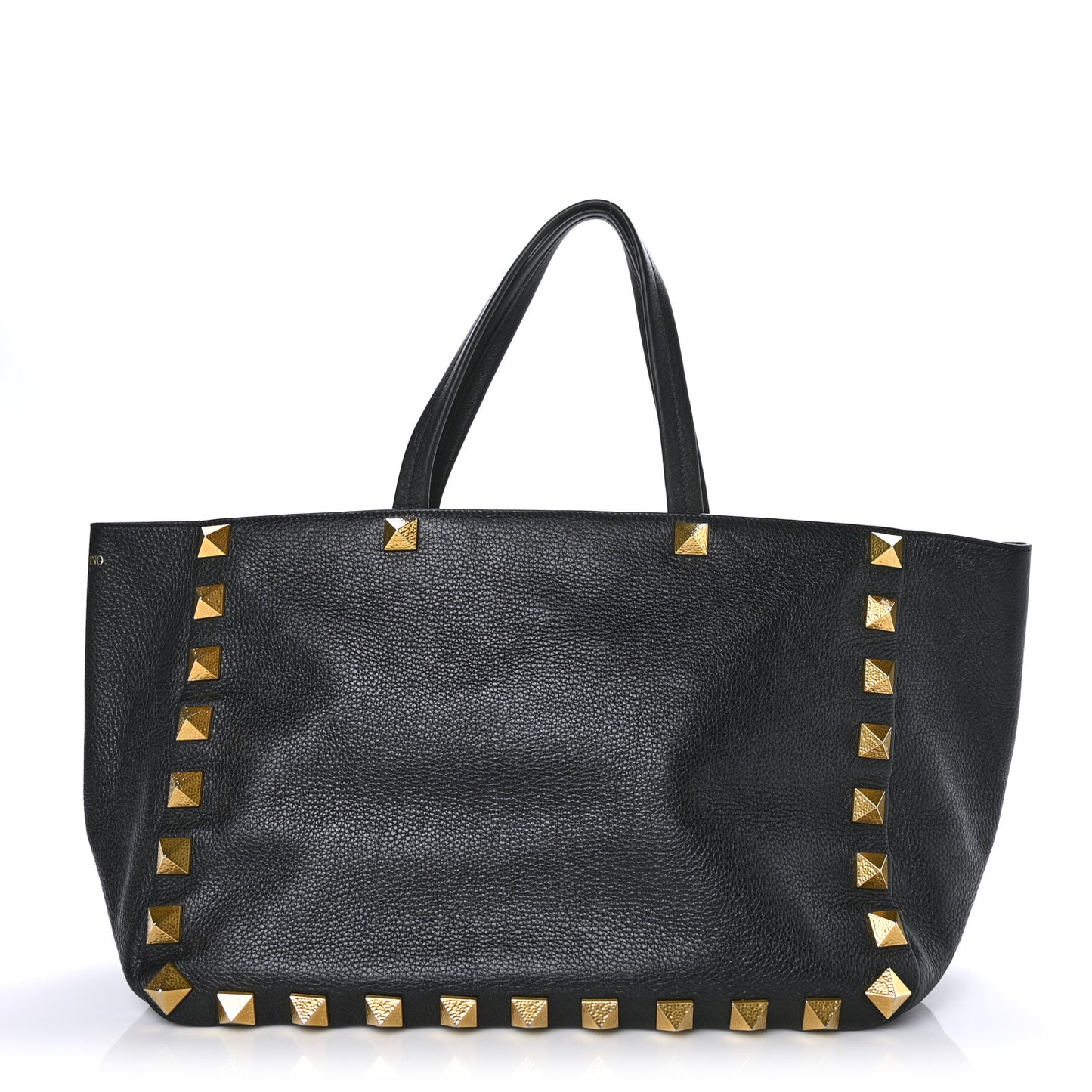 Grained Calfskin Medium Rockstud Tote Black