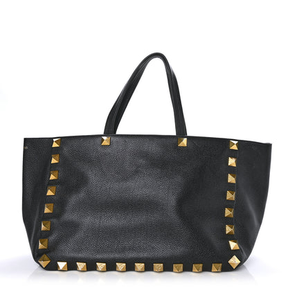 Valentino Garavani Grained Calfskin Medium Rockstud Tote Black 1 of 7