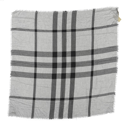 Burberry Modal Wool Overdyed Chambray Check Square Scarf Storm Grey 1 of 3