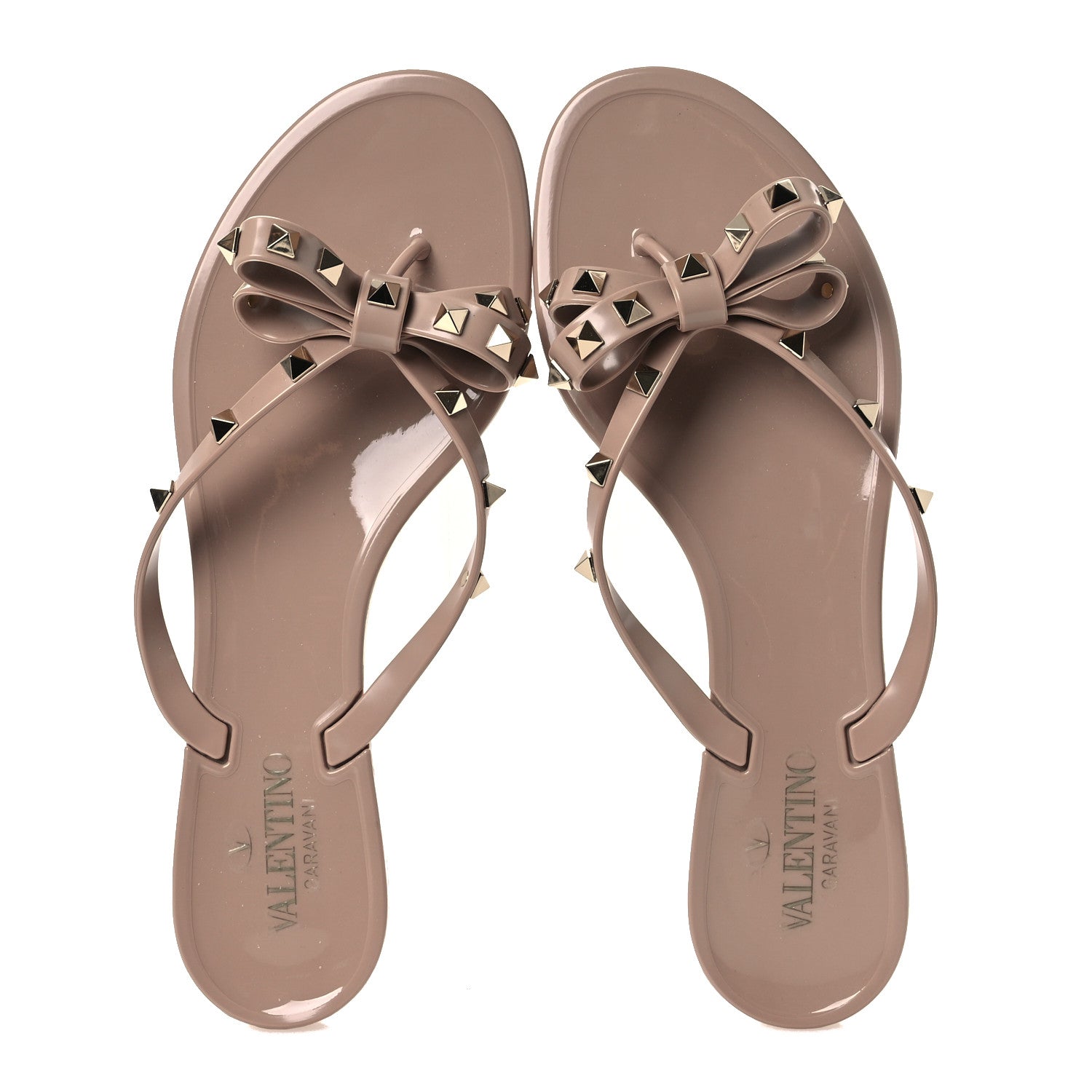 Valentino Garavani PVC Jelly Rockstud Bow Thong Sandals 41 Poudre 2 of 9