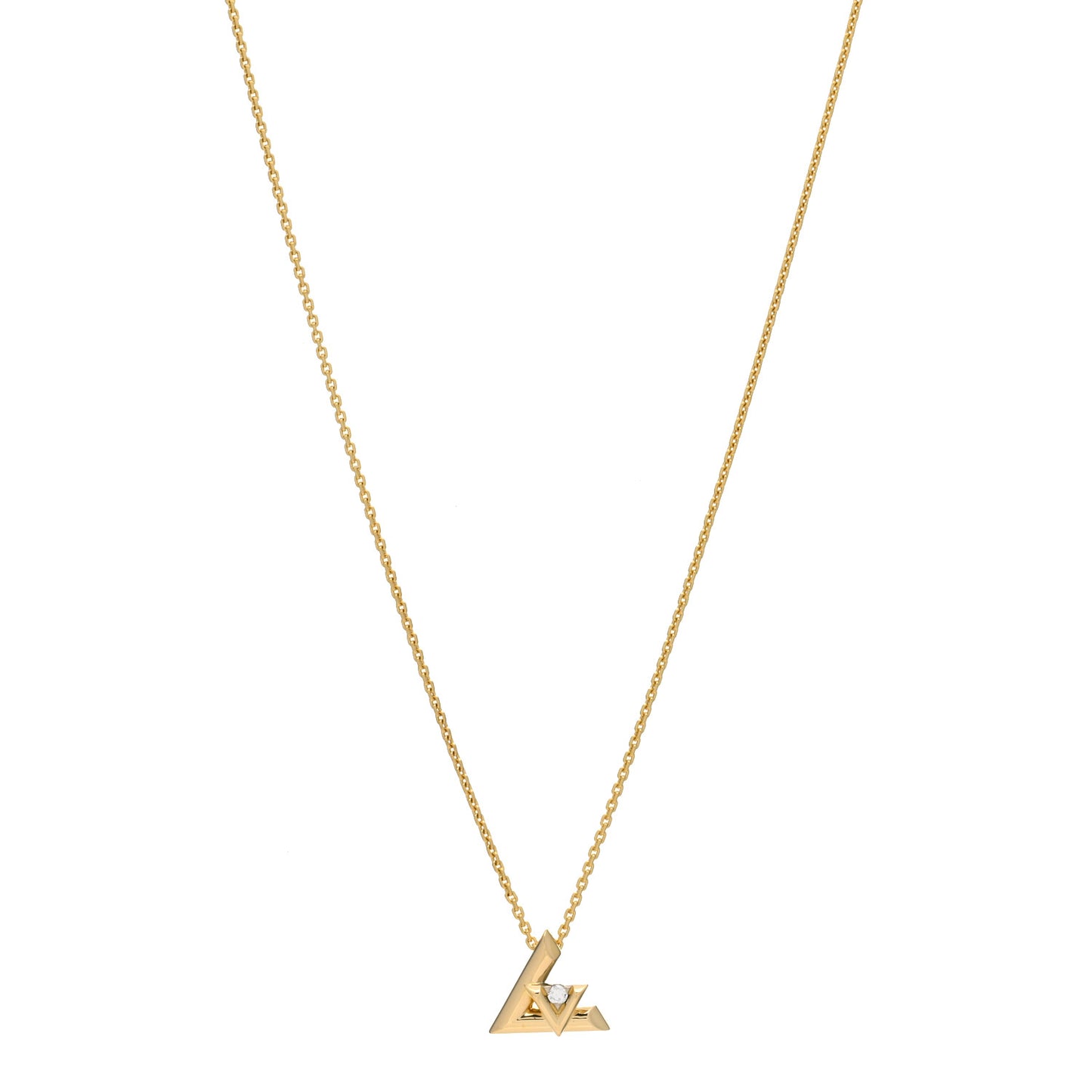 18K Yellow Gold Diamond Small LV Volt One Pendant Necklace