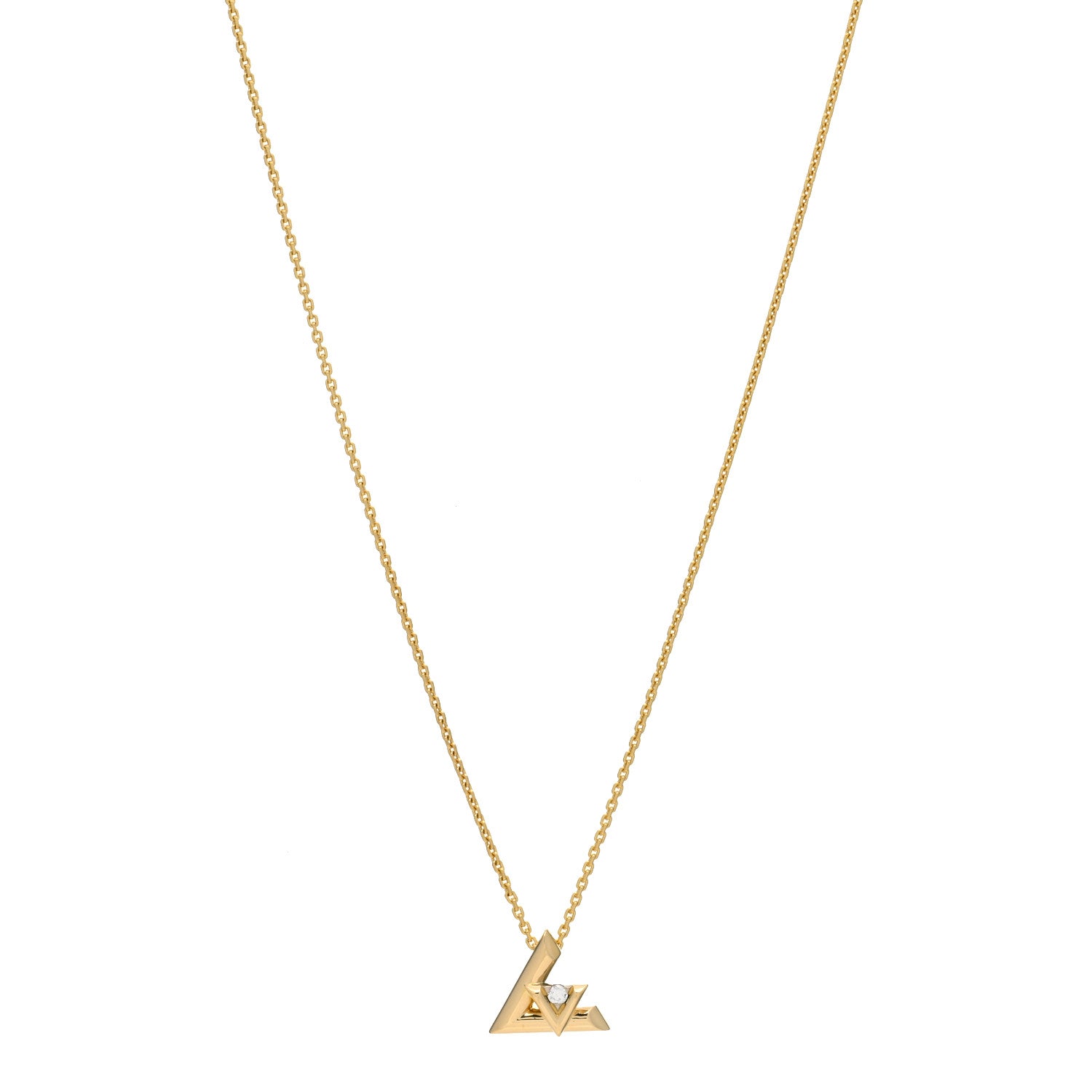 Louis Vuitton 18K Yellow Gold Diamond Small LV Volt One Pendant Necklace 1 of 4