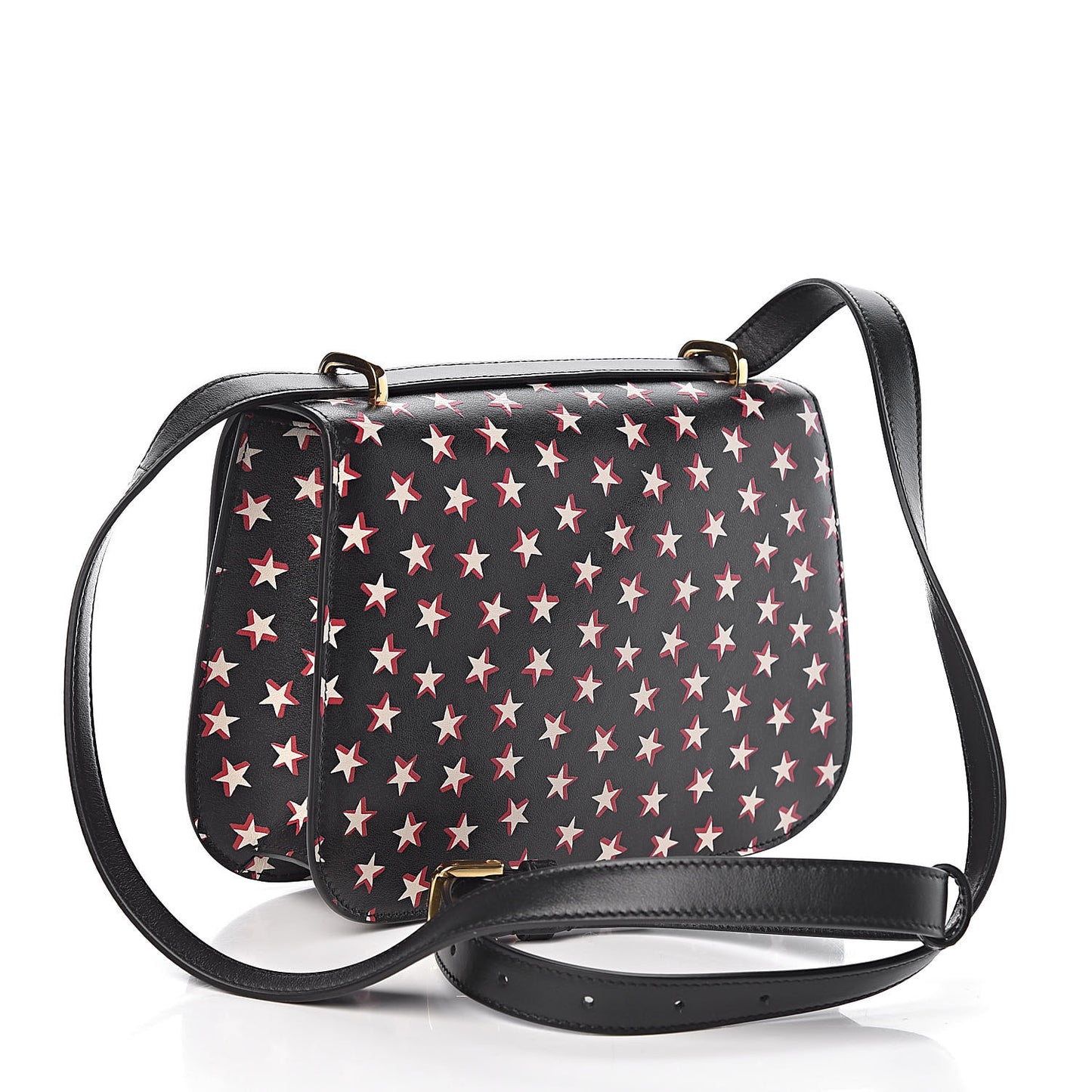Smooth Calfskin Star Print Small Spontini Saddle Bag Black Ivory Red