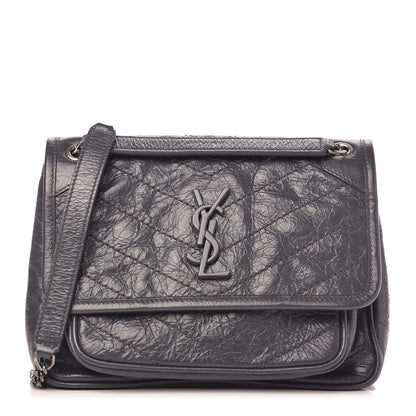 Saint Laurent Crinkled Calfskin Matelasse Monogram Baby Niki Chain Satchel Storm 1 of 10