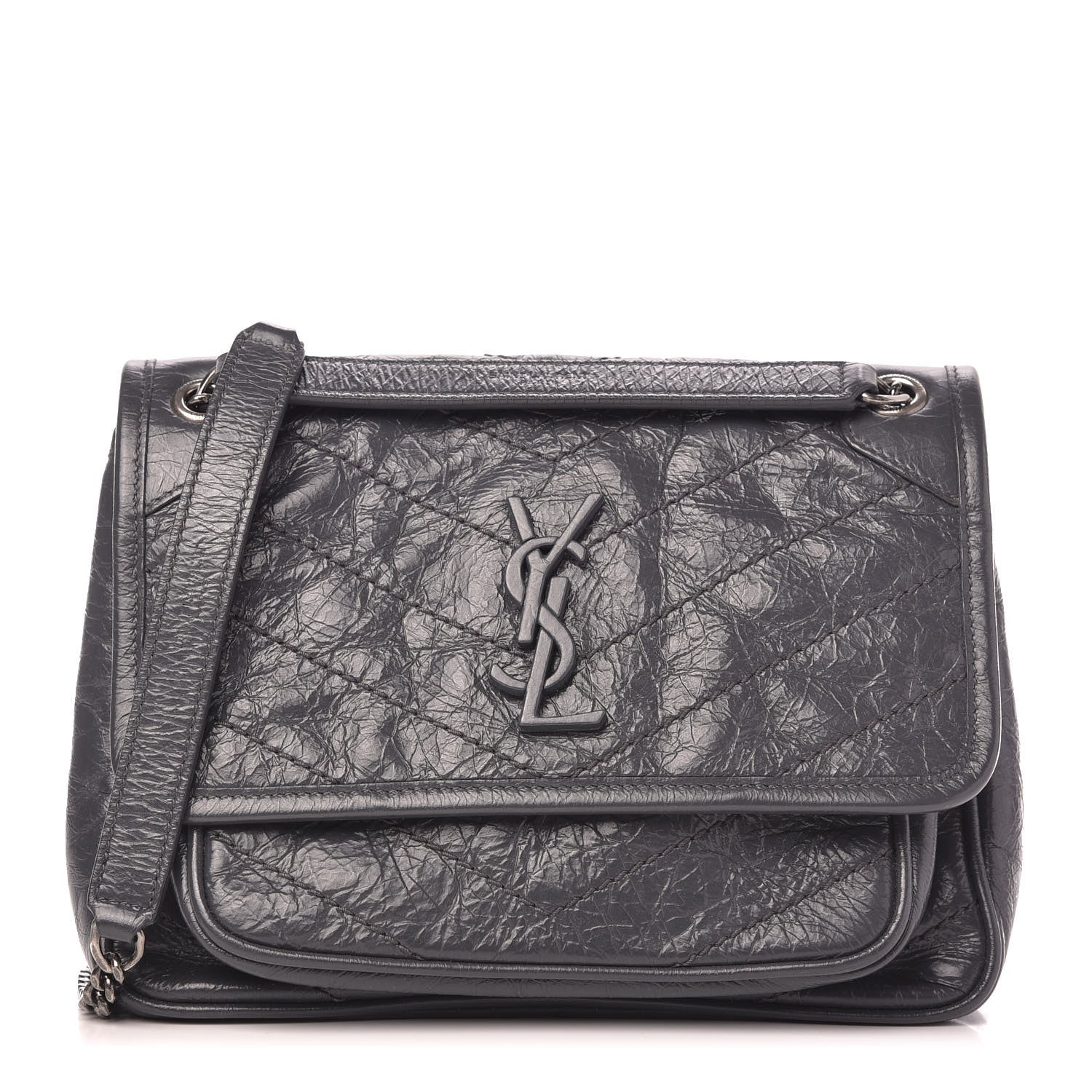 Saint Laurent Crinkled Calfskin Matelasse Monogram Baby Niki Chain Satchel Storm 1 of 12