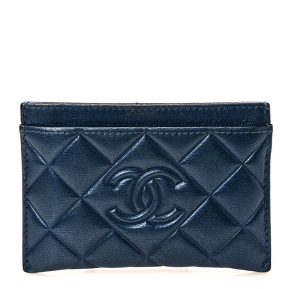 Chanel Metallic Lambskin Quilted Diamond CC Card Holder Blue 1 of 7
