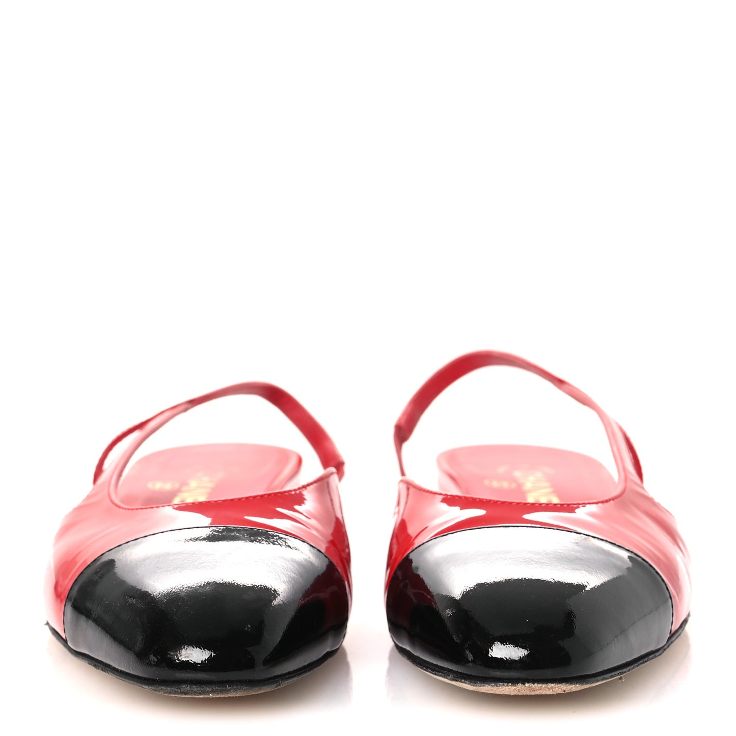Patent Calfskin Cap Toe CC Slingback Flats 39 Red Black