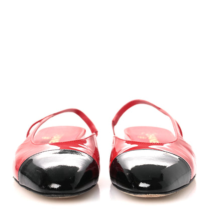 Chanel Patent Calfskin Cap Toe CC Slingback Flats 39 Red Black 3 of 14