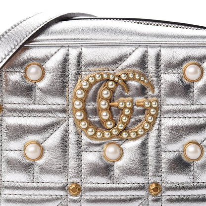 Gucci Metallic Calfskin Matelasse Studded Small Pearly GG Marmont Chain Shoulder Bag Silver 11 of 11