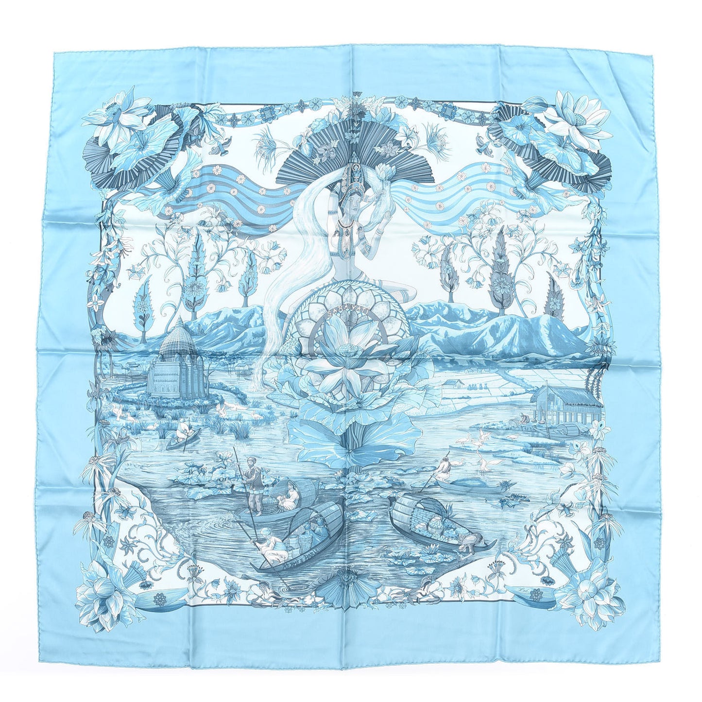 Silk Sarasvati Scarf 70 Turquoise Bleu Clair Aqua