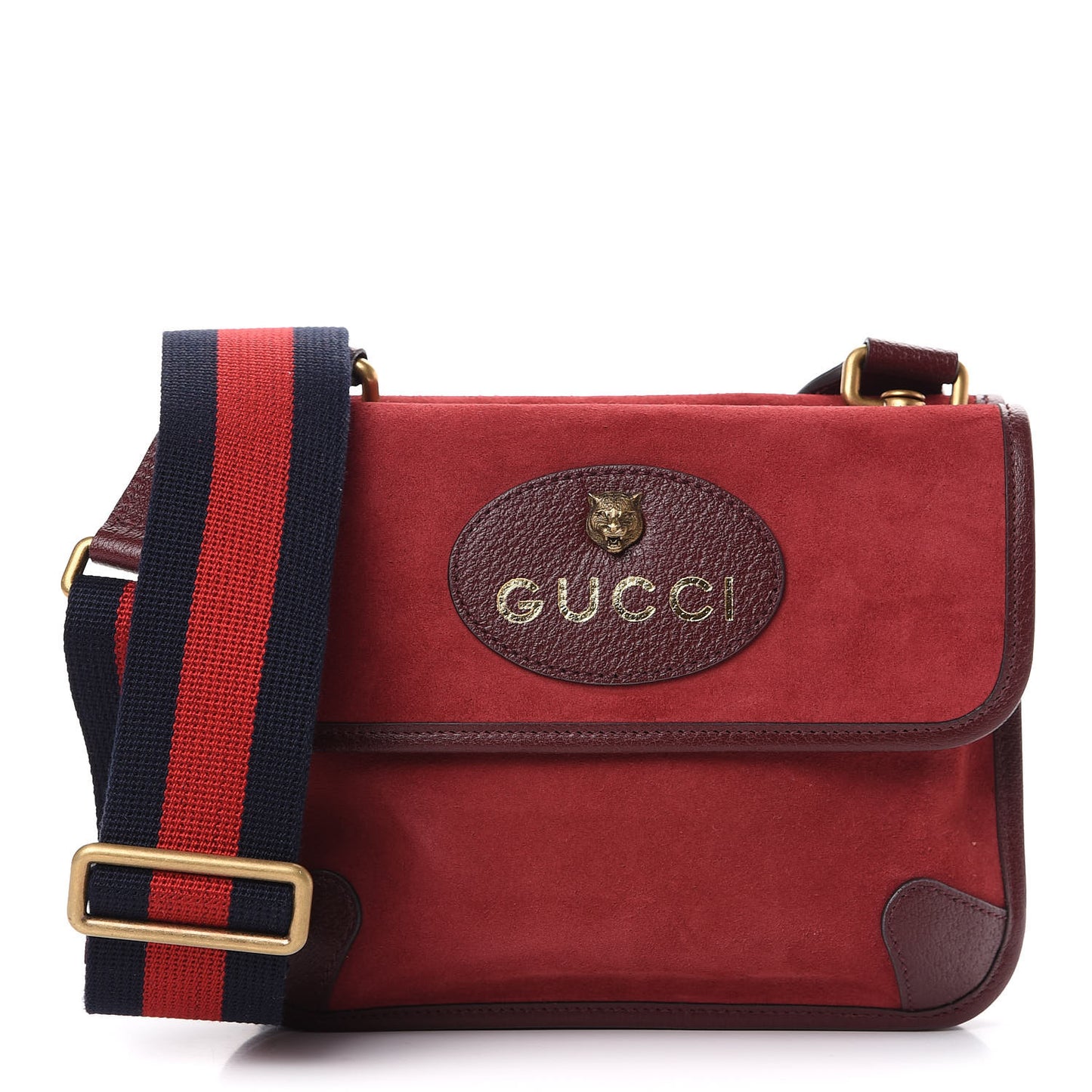Suede Web Small Neo Vintage Double Flap Messenger Bag Romantic Cherry Chardonnay
