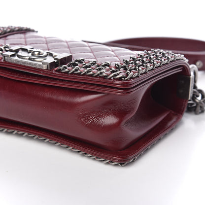 Chanel Glazed Calfskin Quilted Small Boy Chained Flap Burgundy 9 of 10