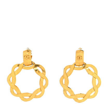 Chanel Metal CC Twisted Hoop Drop Clip On Earrings Gold 1 of 4