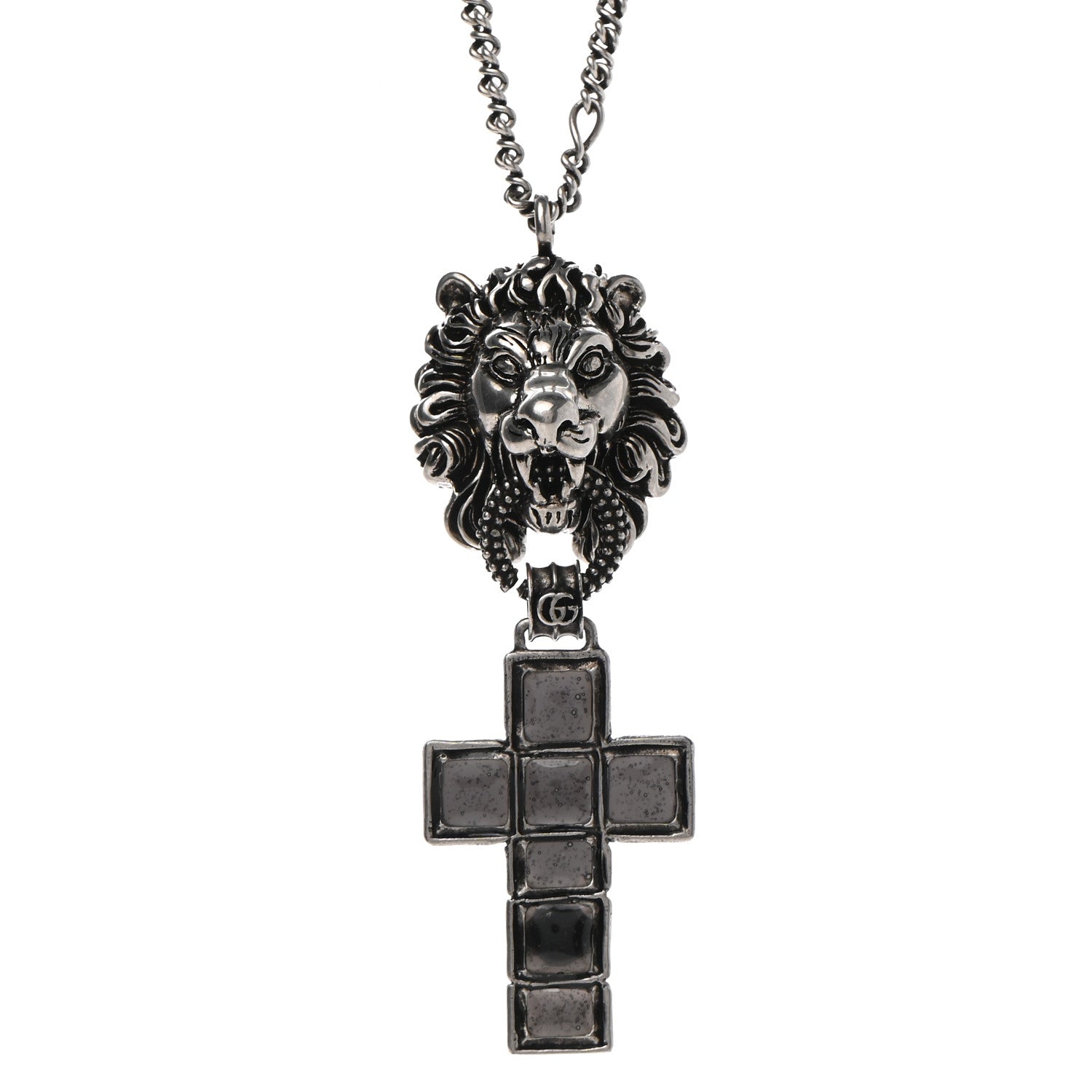 Gucci Enamel Brass Lion Head Crucifix Necklace Black 4 of 8