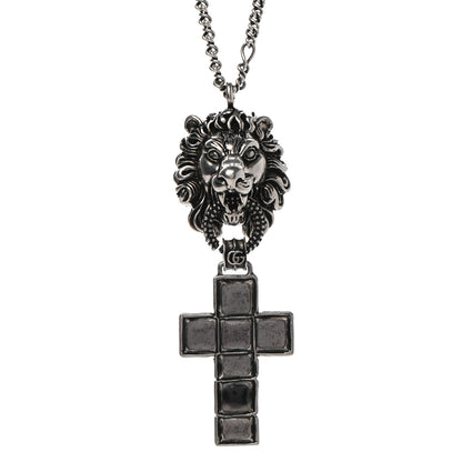 Gucci Enamel Brass Lion Head Crucifix Necklace Black 4 of 8