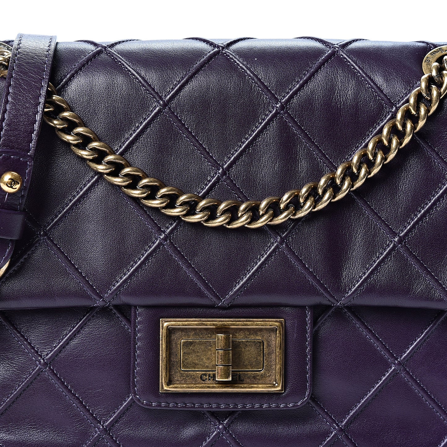 Calfskin Diamond Debossed Medium Cosmos Flap Purple
