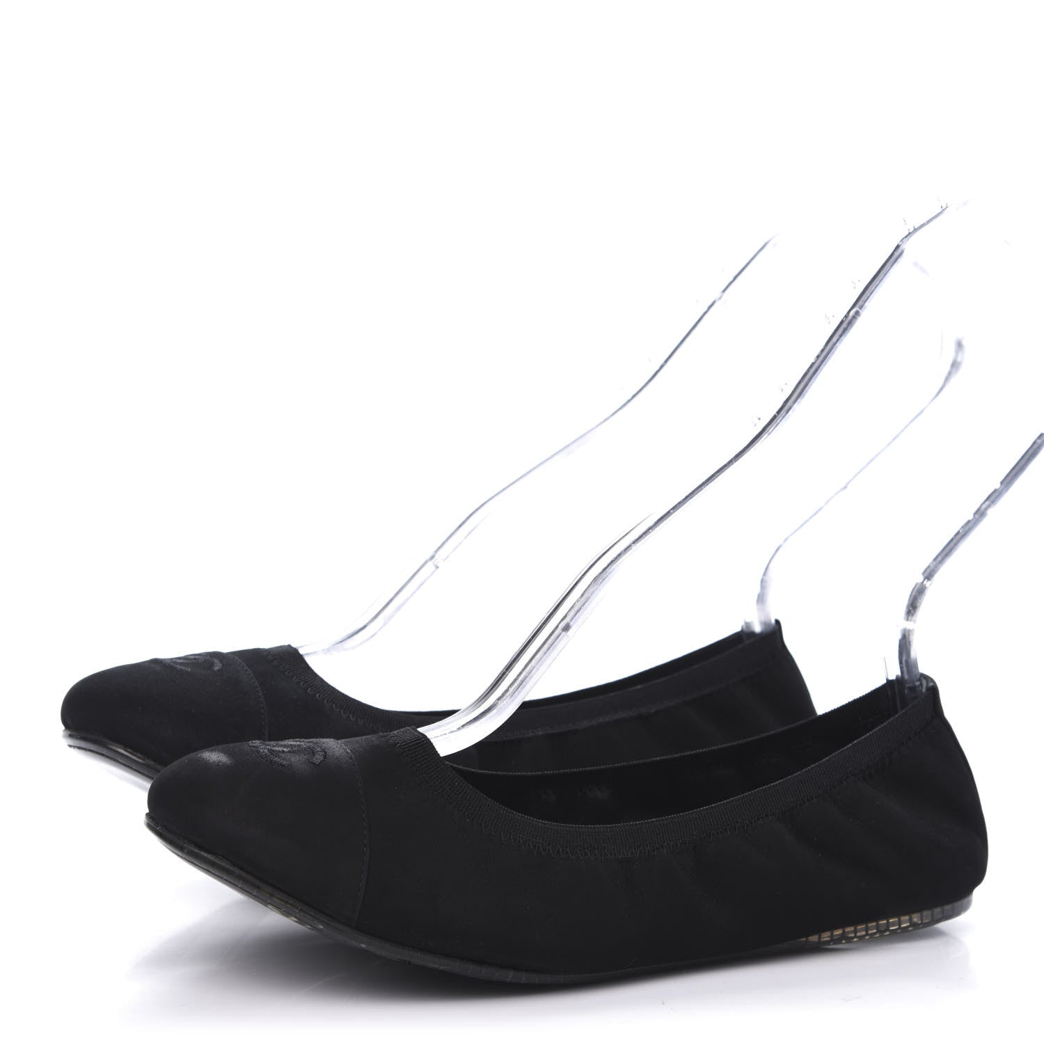 Chanel Fabric CC Elastic Cap Toe Ballerina Flats 38 Black Silver 3 of 8