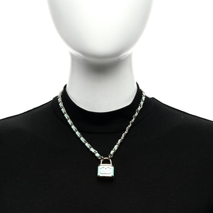 Chanel Metal Lambskin Lock Double Necklace Iridescent Blue 2 of 5