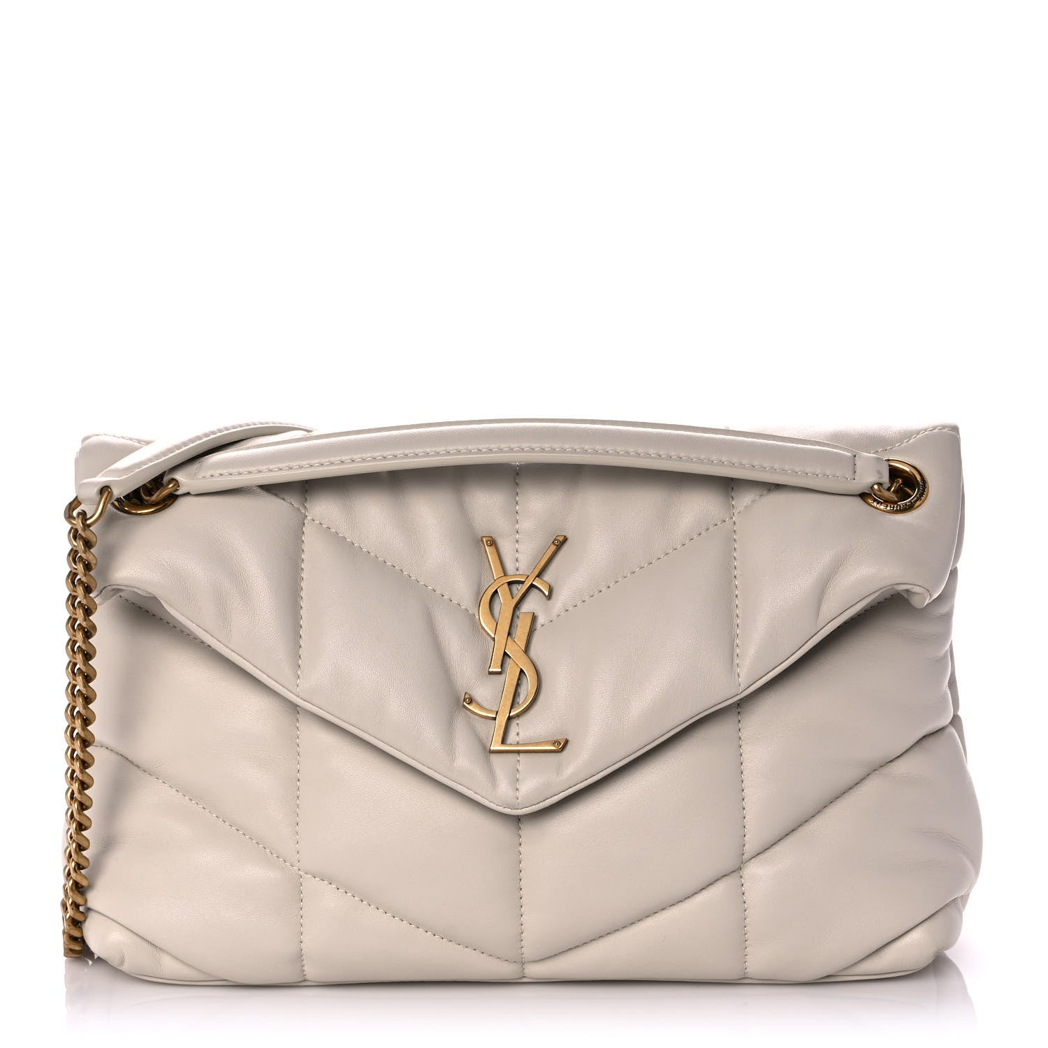 Saint Laurent Lambskin Quilted Small Loulou Puffer Monogram Chain Satchel Blanc Vintage 1 of 11