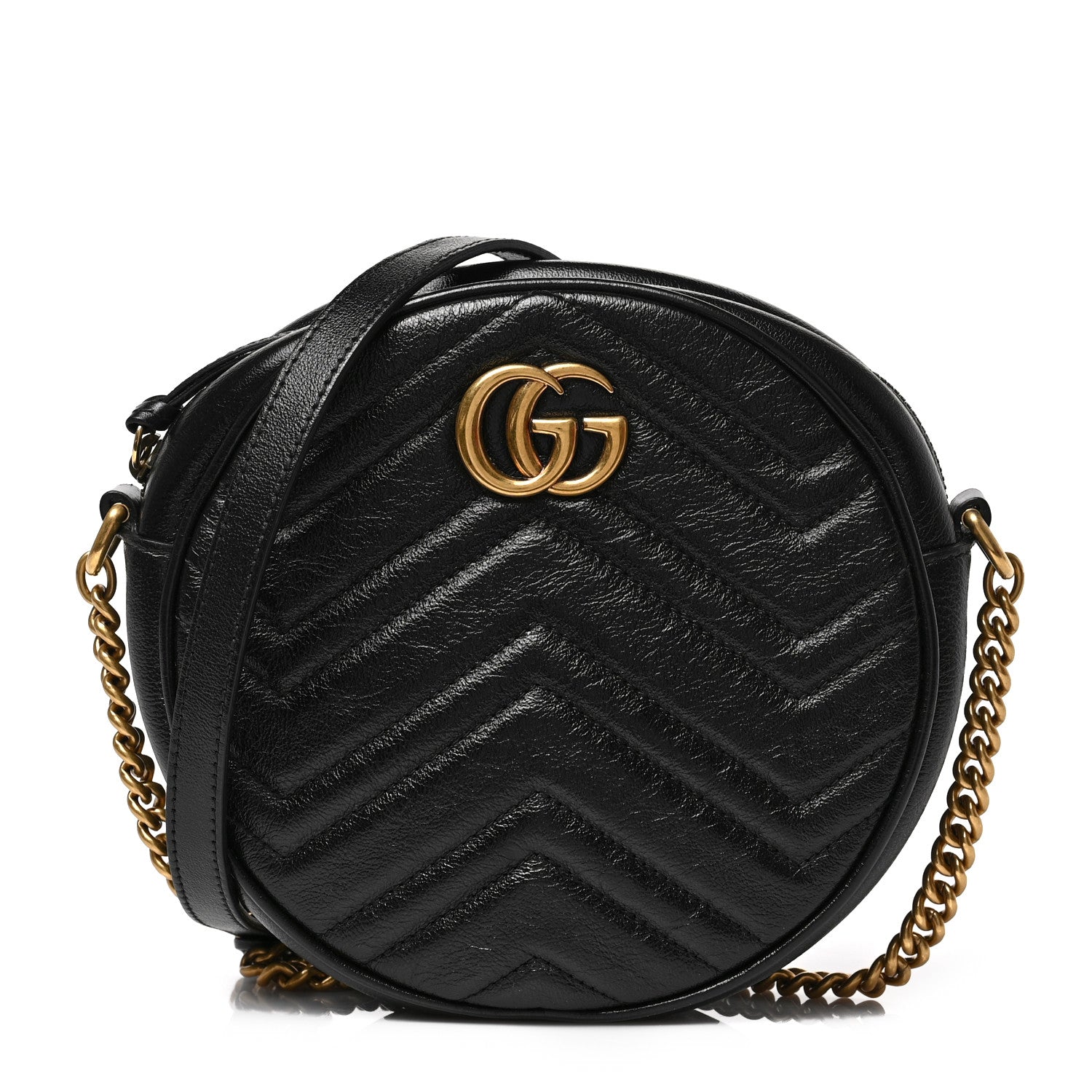 Gucci Azalea Calfskin Matelasse Heart Mini GG Marmont Round Shoulder Bag Black 1 of 9