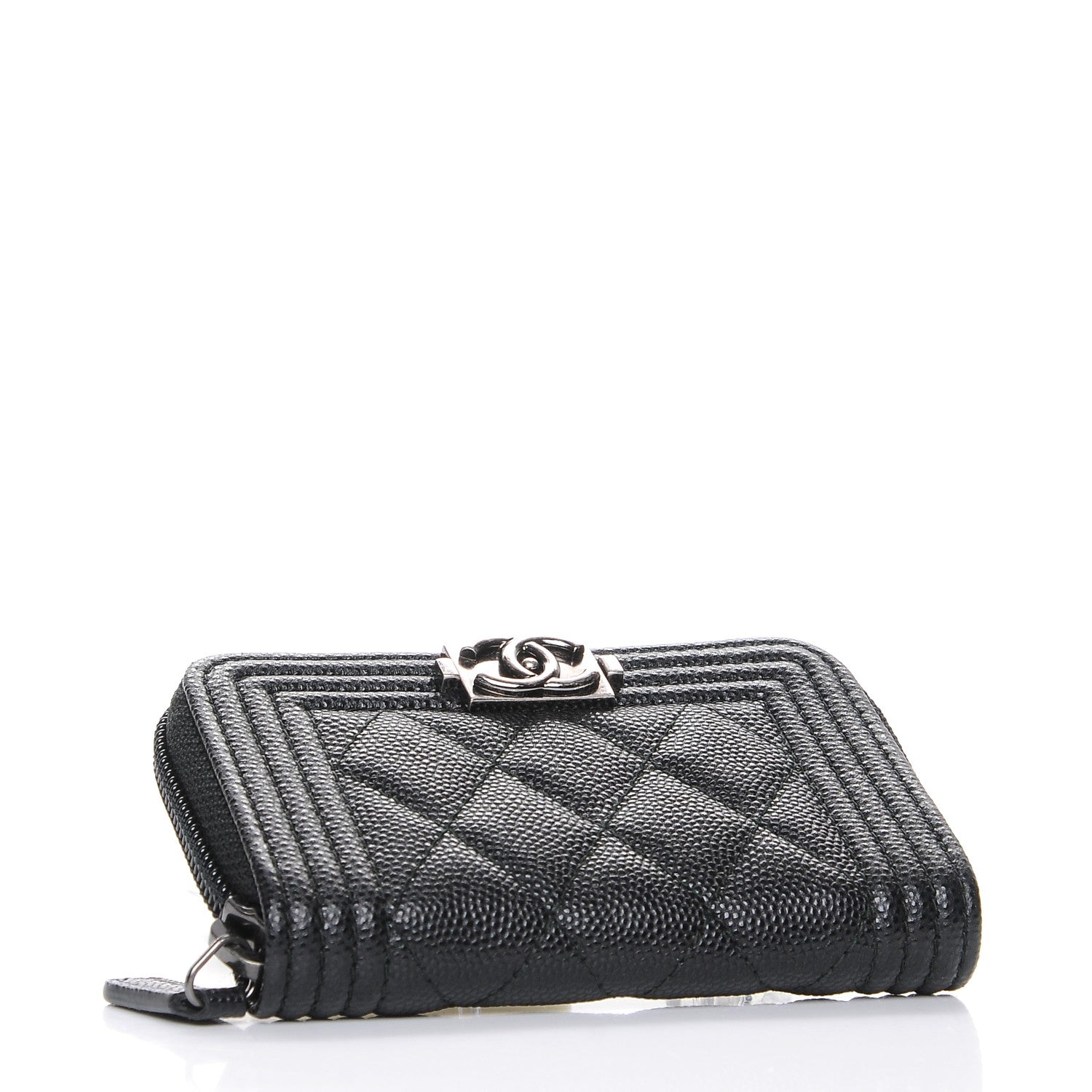 Chanel Caviar Quilted Boy Zip Around Coin Purse Wallet Black 4 of 8