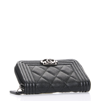 Chanel Caviar Quilted Boy Zip Around Coin Purse Wallet Black 4 of 8