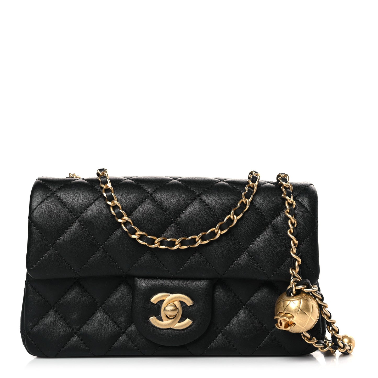 Lambskin Quilted Mini Rectangular Pearl Crush Flap Black