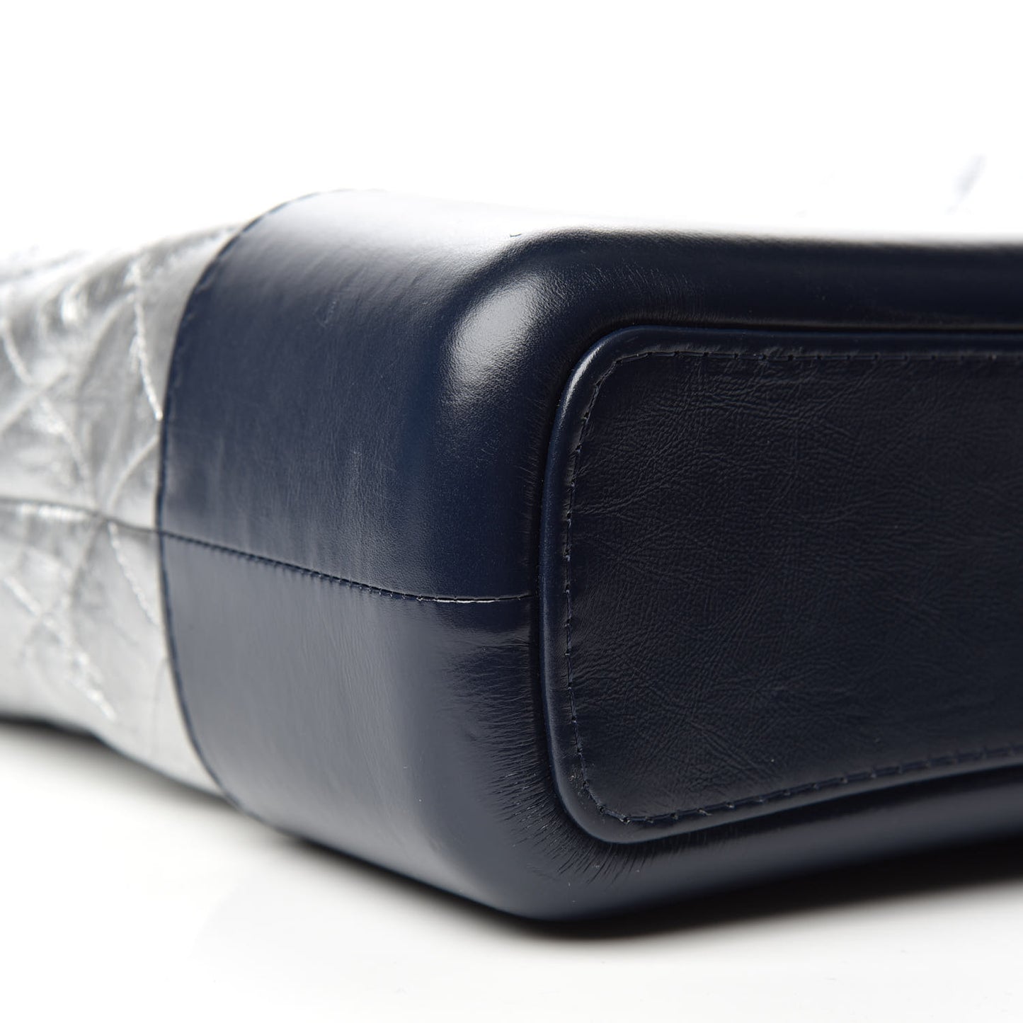 Metallic Aged Calfskin Quilted Medium Gabrielle Hobo Silver Navy Red