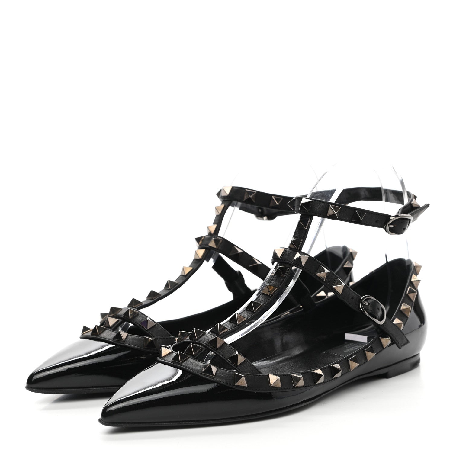 Valentino Garavani Patent Rockstud Cage Ballerina Flats 37.5 Black 3 of 8