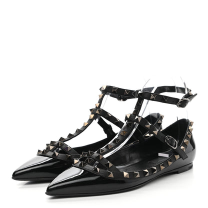 Valentino Garavani Patent Rockstud Cage Ballerina Flats 37.5 Black 3 of 8