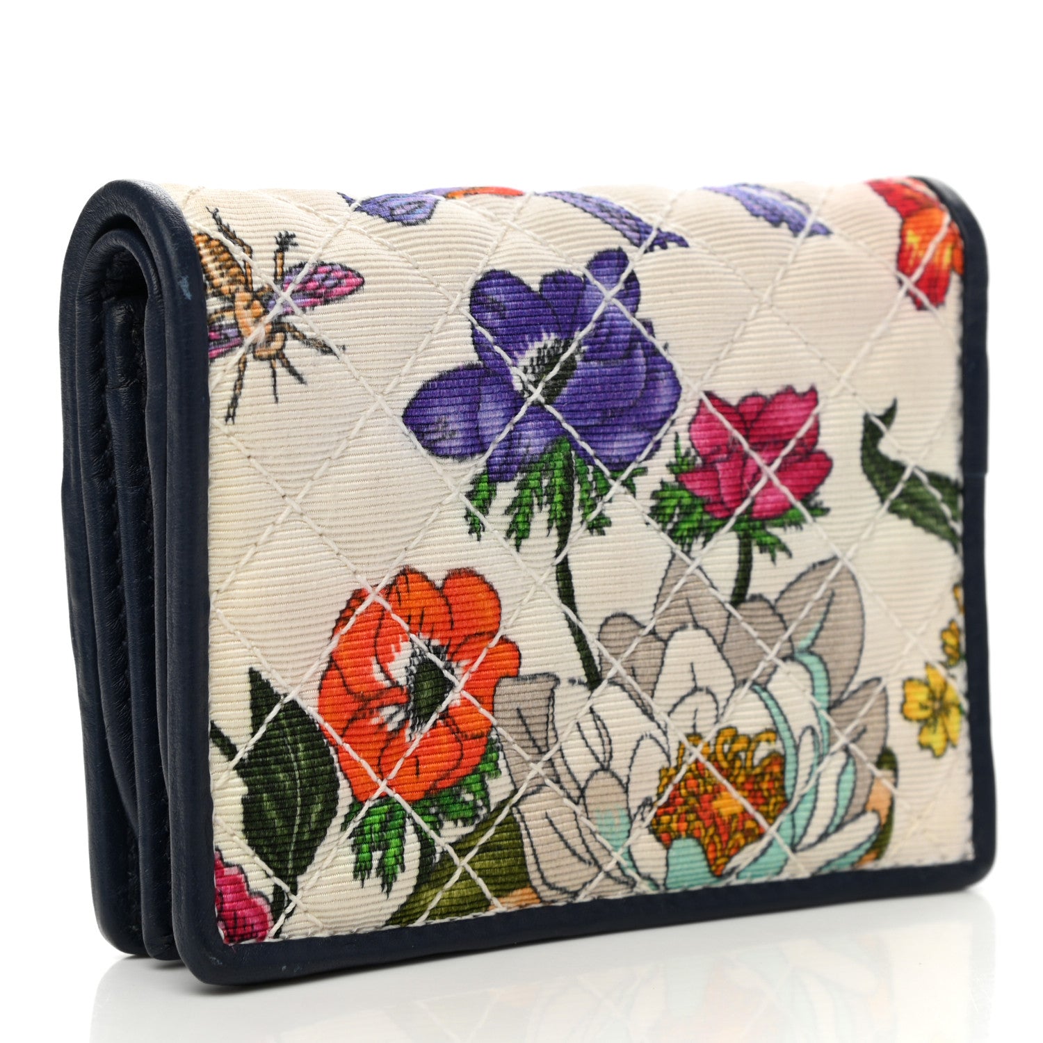 Gucci Canvas Flora Floral Trapuntata Zumi Card Case Wallet Great White Multicolor Blue Agata 3 of 9