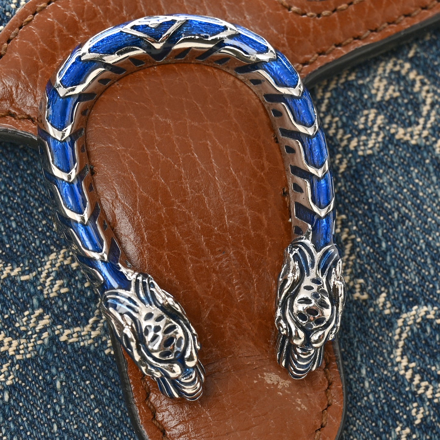 New Denim GG Monogram Dollar Calfskin Enamel Mini Dionysus Chain Wallet Blue Tea Cuir Epilog Electric Blue
