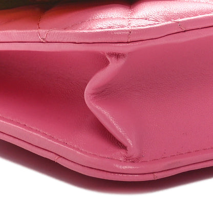Chanel Lambskin Quilted Wallet On Chain WOC Pink Yellow 10 of 12
