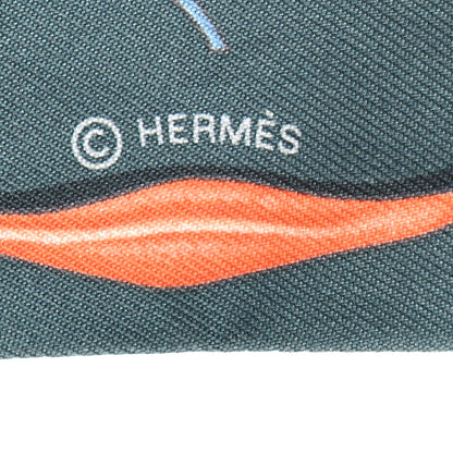 Hermes Silk In The Pocket Twilly Vert De Gris Bleu 4 of 5