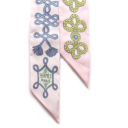 Hermes Silk Galons Et Brandebourg Twilly Rose Pale Bleu Jean 2 of 4