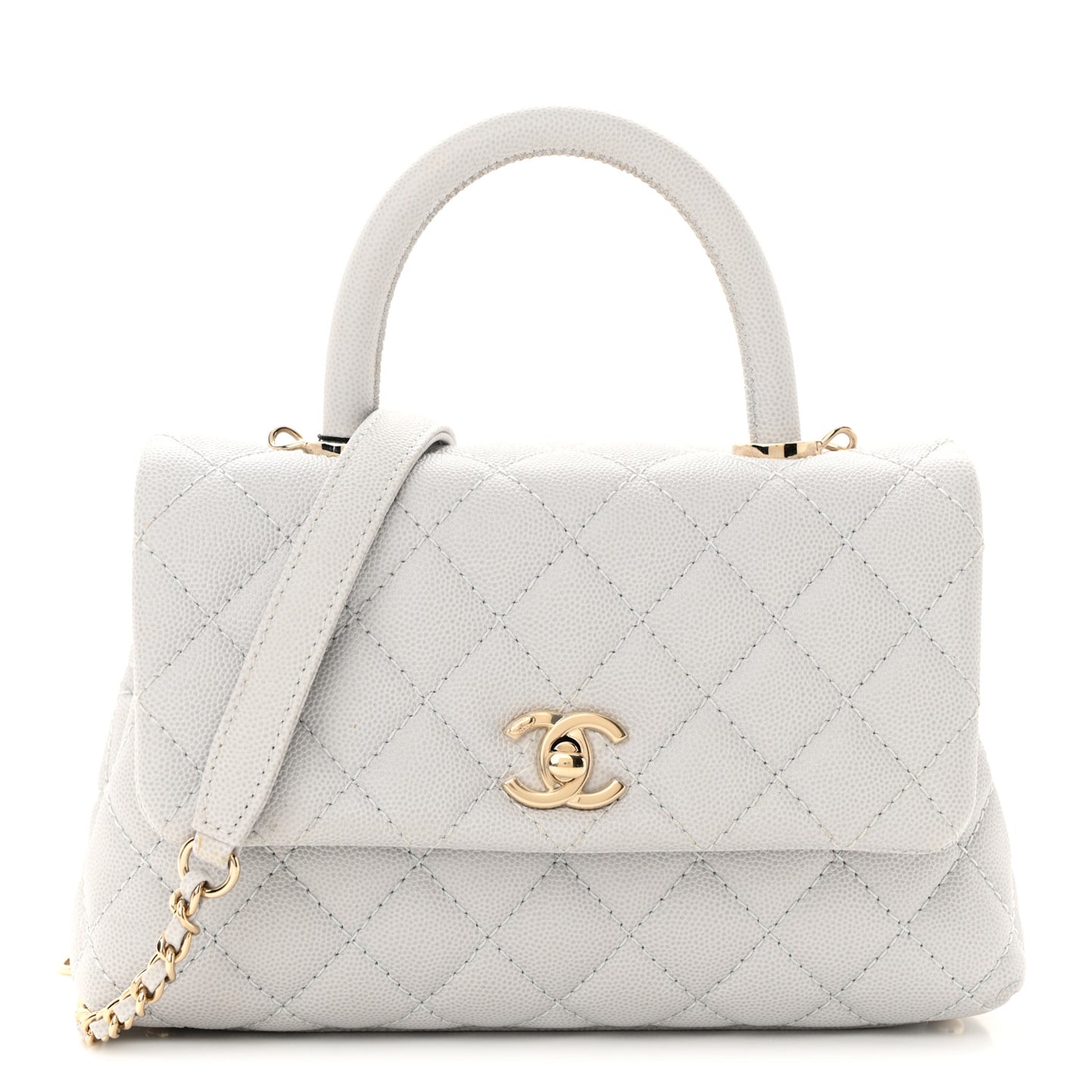 Caviar Quilted Mini Coco Handle Flap Light Grey