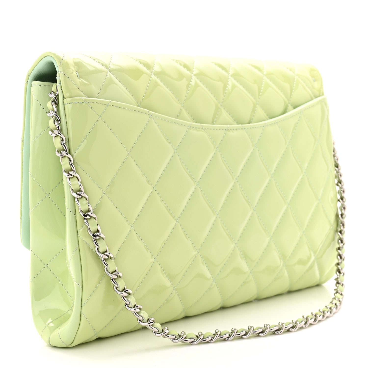 Chanel Patent Quilted Clutch With Chain Flap Light Green 3 of 11
