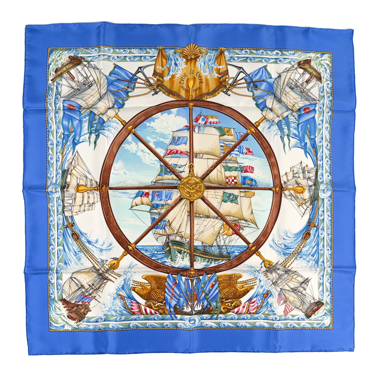 Hermes Silk Vive Le Vent Scarf 90 Bleu 1 of 4