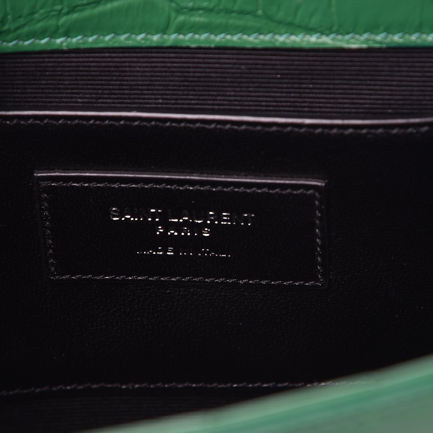 Calfskin Crocodile Embossed Medium Classic Monogram Kate Tassel Satchel Green