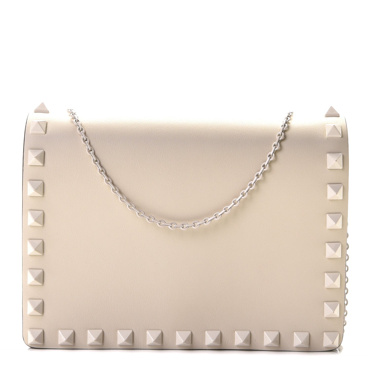 Valentino Garavani Calfskin Lacquered Monochrome Rockstud Wallet on Chain Ivory 1 of 8