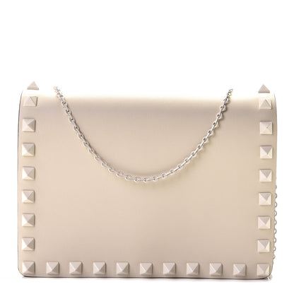 Valentino Garavani Calfskin Lacquered Monochrome Rockstud Wallet on Chain Ivory 1 of 8