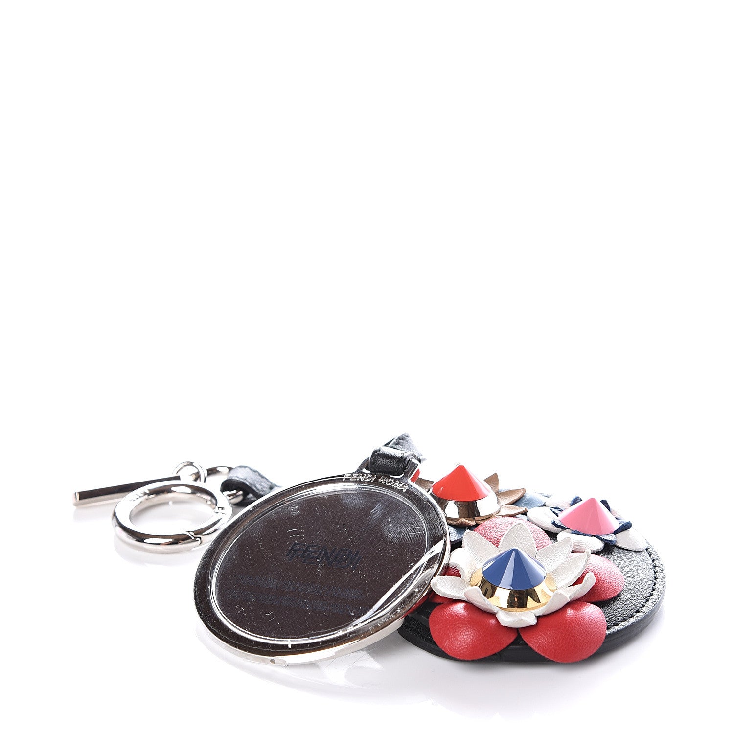 Fendi Calfskin Flowerland Mirror Key Chain Black 4 of 6