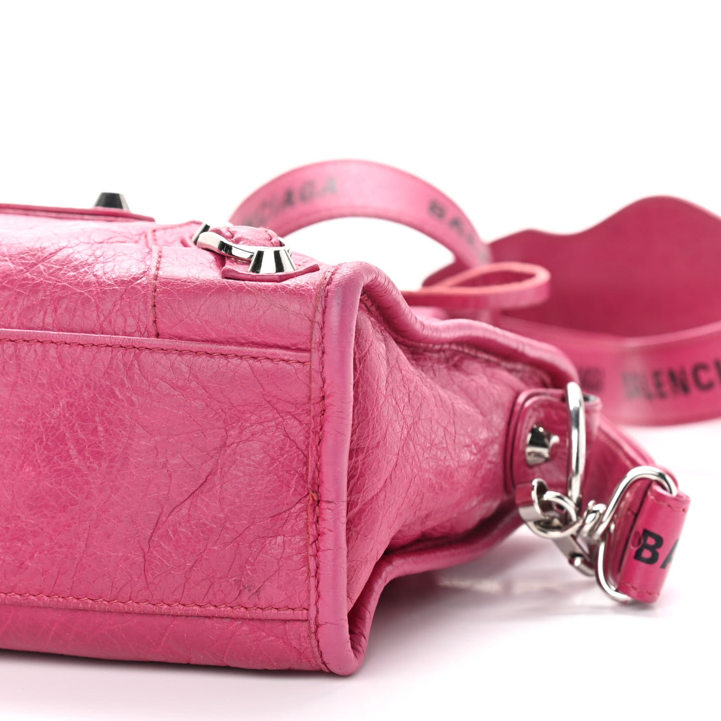Agneau Classic Silver Hardware Mini City Logo Strap Rose Indien Black